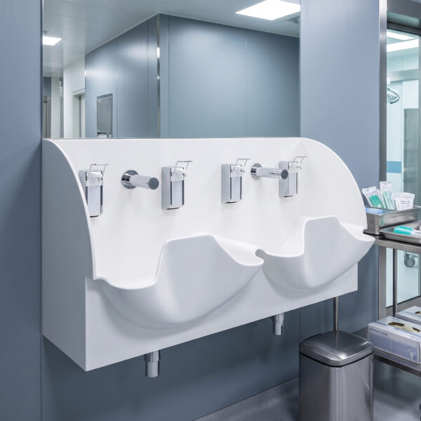 DB Double surgical scrub sink, made from Corian solid surface