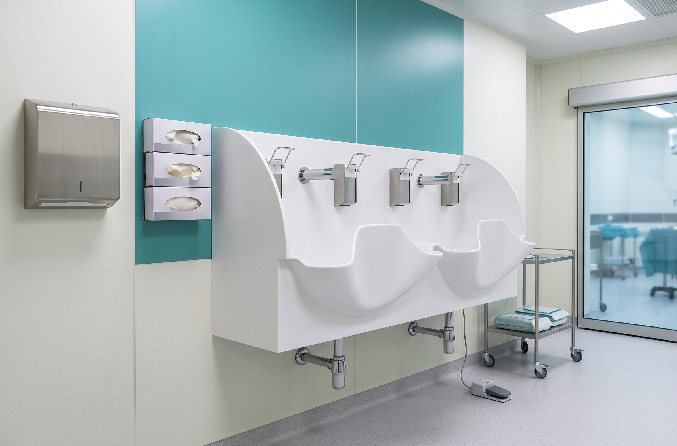 DB Double surgical scrub sink, made from Corian solid surface