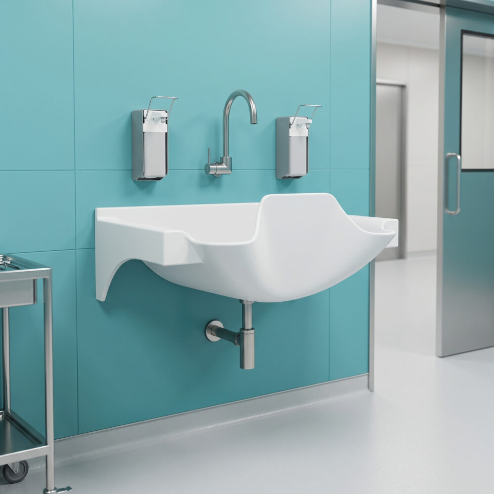 DB Simple A surgical scrub sink, made from Corian solid surface