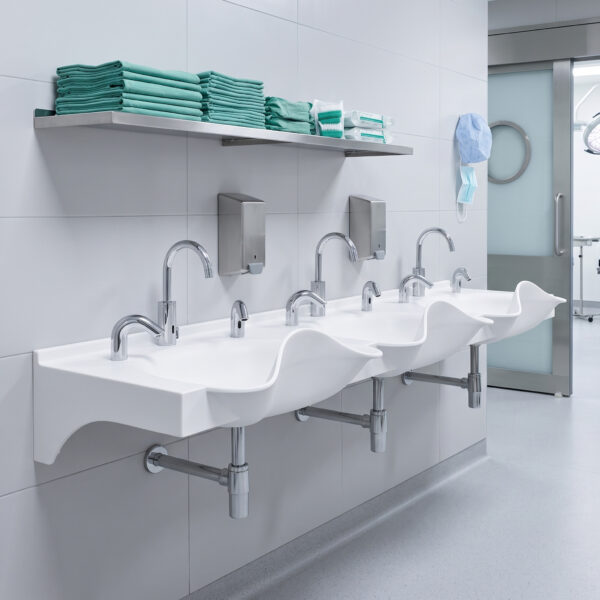 Flow Triple surgical scrub sink, made from Corian solid surface
