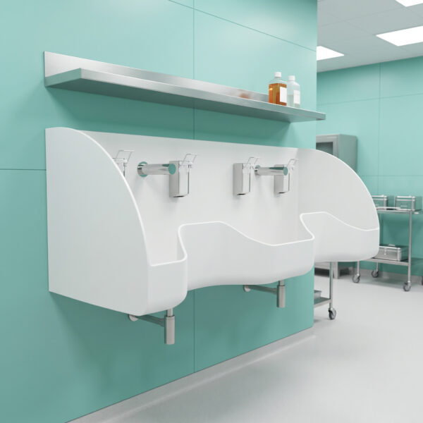 WDO Double surgical scrub sink, made from Corian solid surface