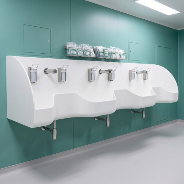 WDO Triple surgical scrub sink, made from Corian solid surface